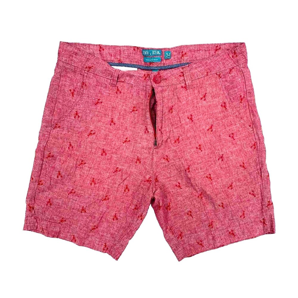 Tenth Ocean Washable Linen Shorts Sz 34 Red Lobster Print Beach Cruise Nautical